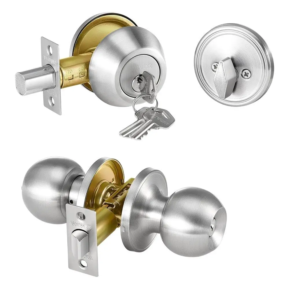 

Satin Nickel Entry Door Knob Set Single Cylinder Deadbolt Included