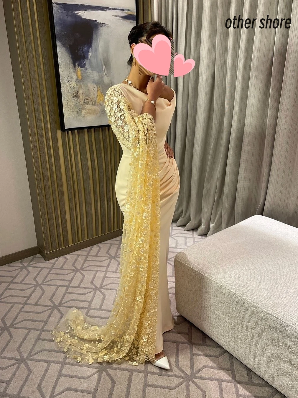 Other Shore Elegant Vintage Sweet Yellow Beading Flowers One Shoulder Customize Formal Occasion Prom Dress Evening Party Gowns