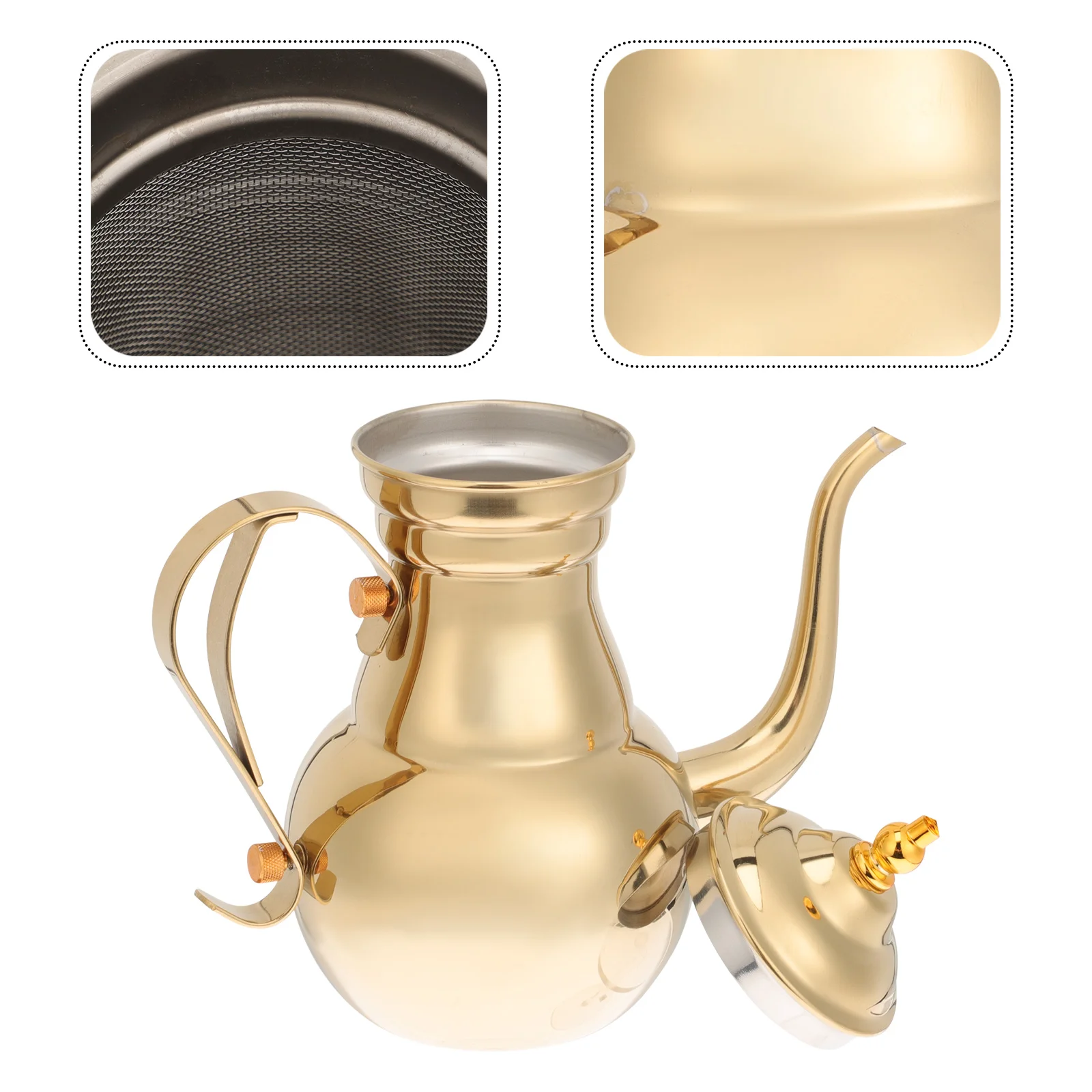 

Coffee Pod Maker Long Spout Tea Kettle Metal Practical Container Court Pot Golden Filter Narrow