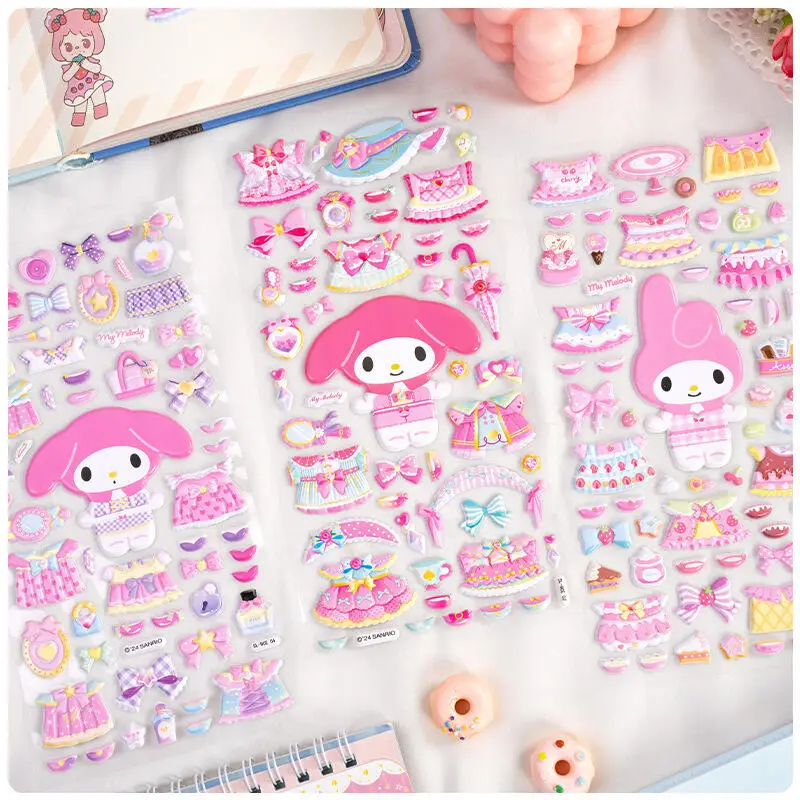 Sanrio My Melody Double Layered 3D Dress Up Sticker Cute Cartoon Girl Phone Case Water Cup Bubble Sticker Holiday Party Gift