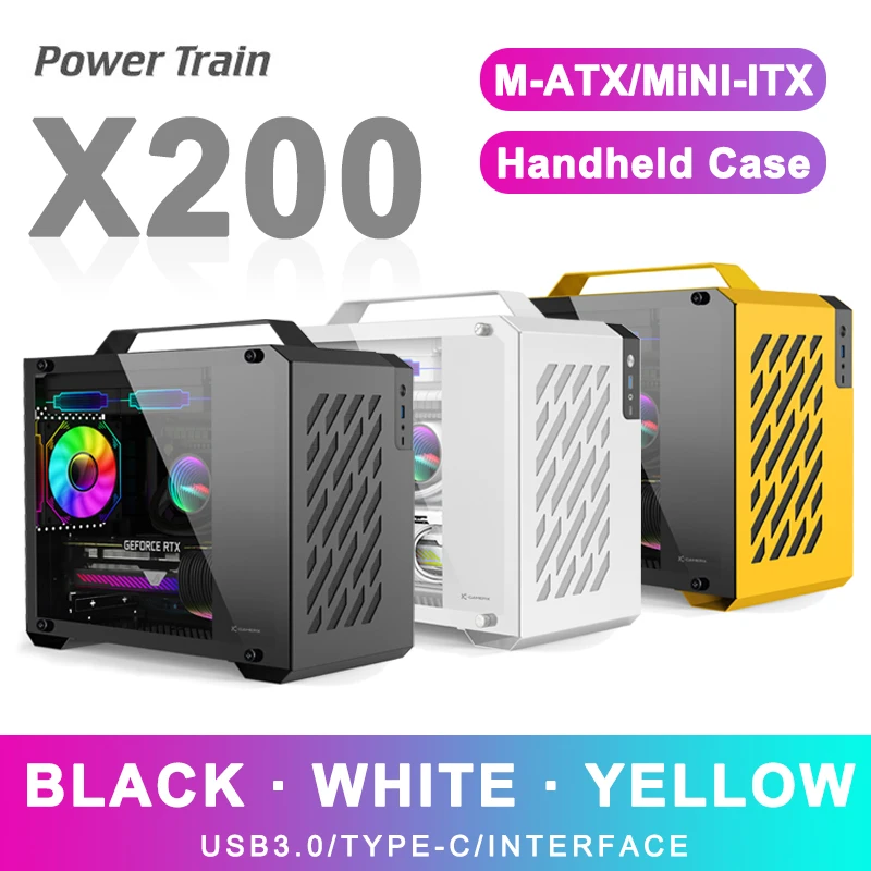 

Power Train X200 M-ATX MINI-ITX Portable Computer Case Supports 240 Water Cooling USB3.0 Type-C Desktop MINI Handheld Chassis