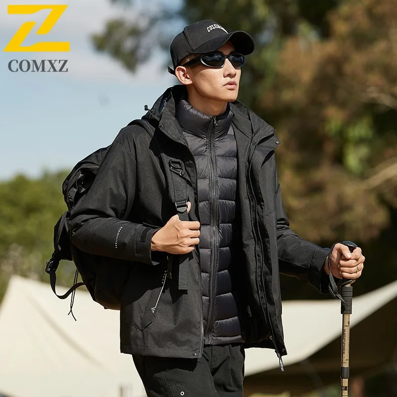Men Outdoor Sports Windbreaker Winter Coat Thickened Cotton-Padded Jacket Waterproof Windproof Fleece Lined Thermal Outerwear