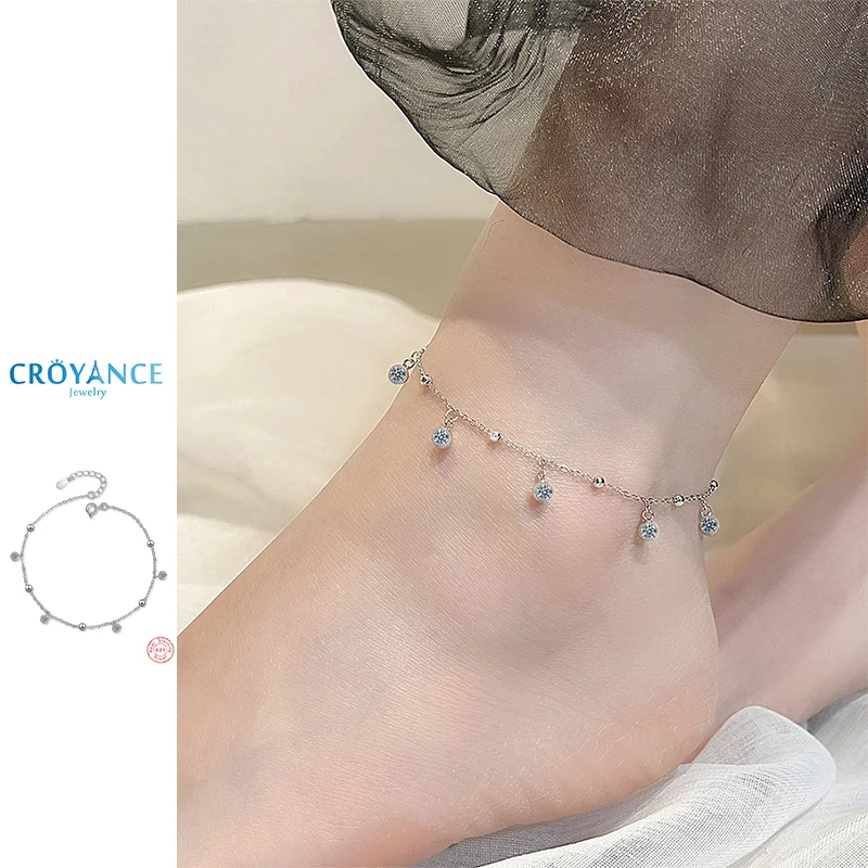 

Bohemia Shiny Round Zircon Pendant Anklets Jewelry 925 Sterling Silver Sexy Women Beach Circle Rhinestone CZ Foot Chain Bracelet