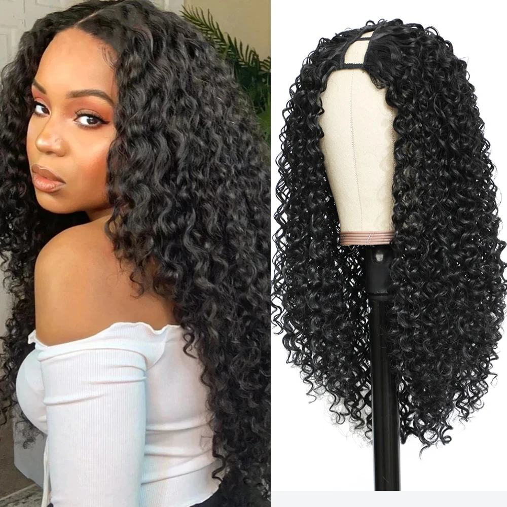 

Deep Curly U Part Wig Human Hair 180% Density Machine Made 100% Human Hair Wigs for Women Peruvian Remy Deep Wave Wig on Sale