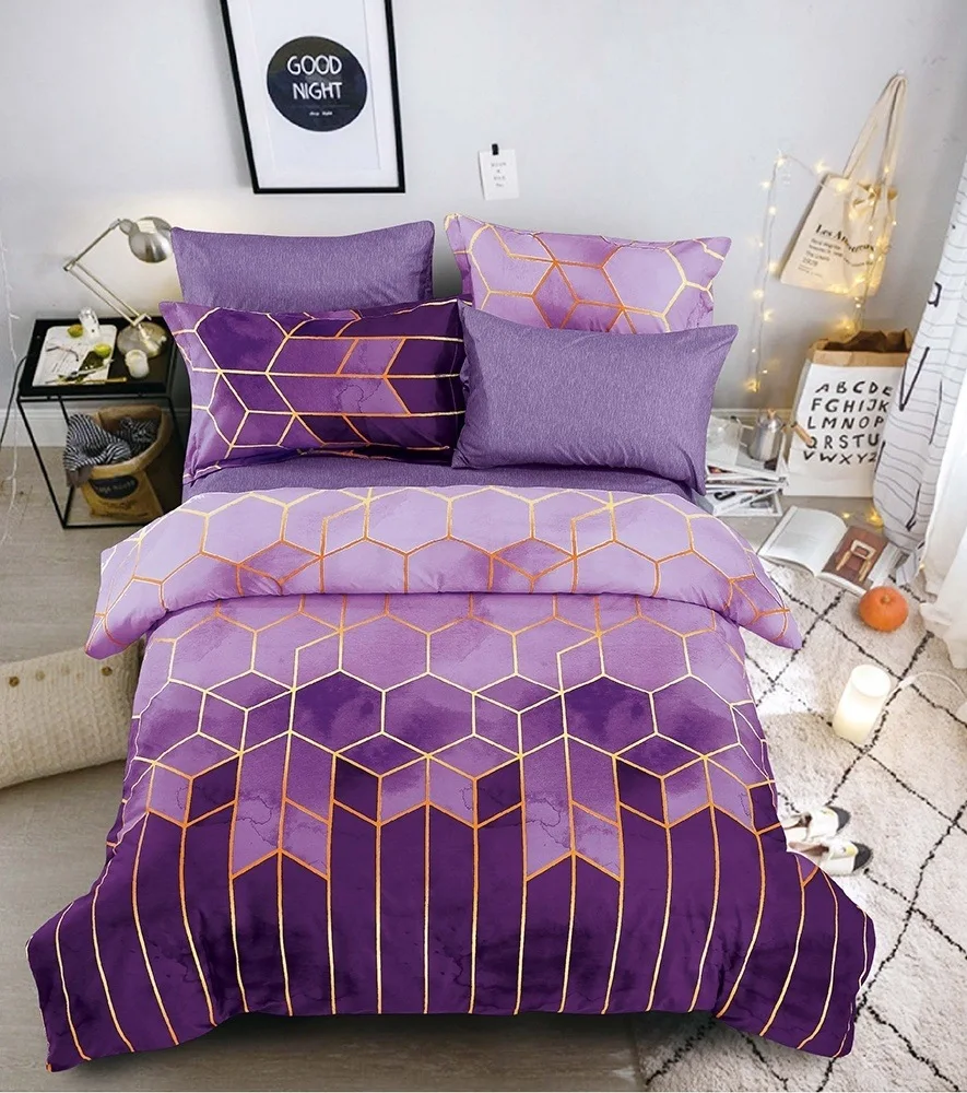 

Spring Autumn Bedding Three Piece Set Light Luxury Style Gilded Line Quilt Cover Geometric Elements Ronnie Suite Bedroom Supplie