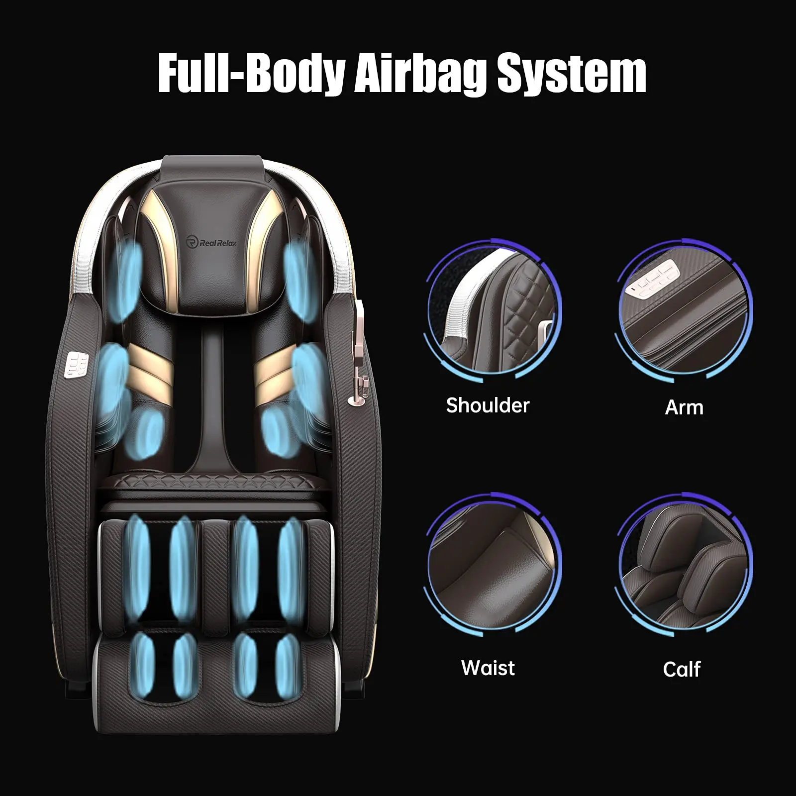 Real Relax PS6000 Zero Gravity SL Track Full Body Shiatsu Body Scan Handrail Shortcut Key Heat Foot Roller Massage Chair