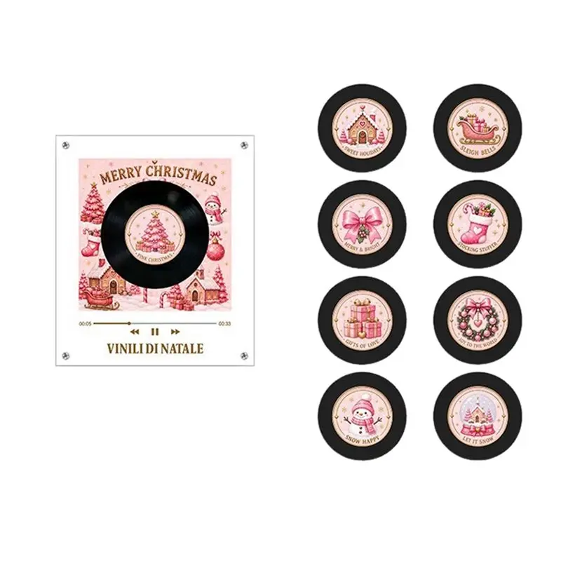 Rotating Disc LED Light Christmas Vinyl Record Music Player Fridge Magnet 9 Replaceable Records Smart Audio Player