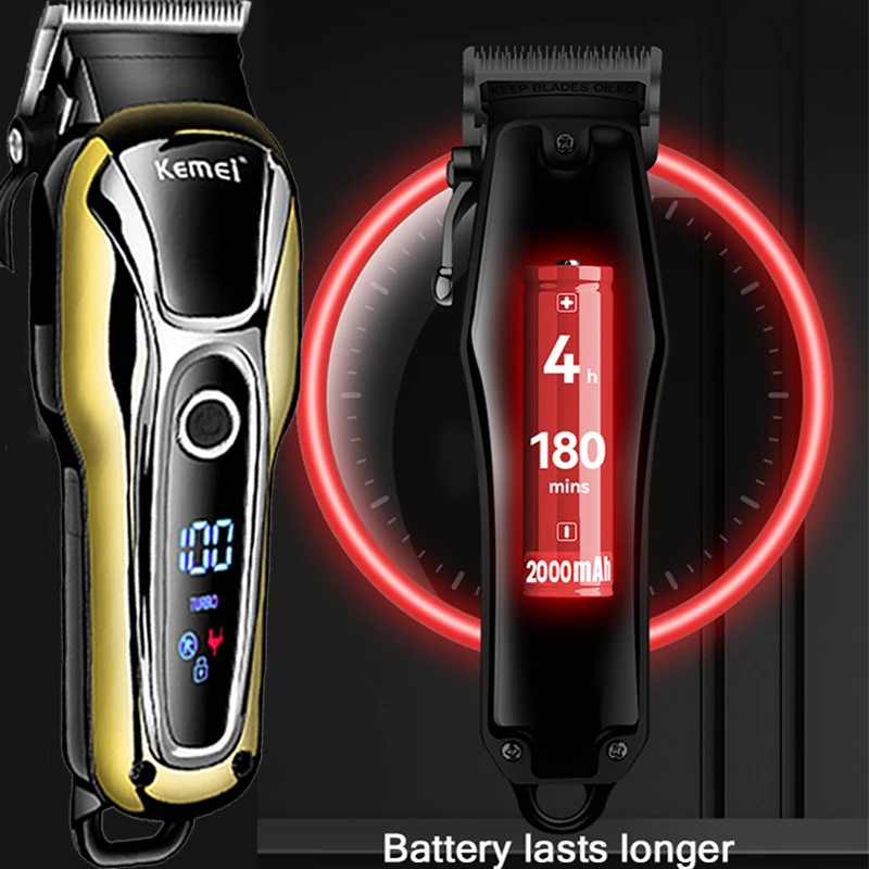 Kemei Hair Clipper Electric Hair Trimmer Professional Men\'s hair clipper cordless beard trimmer LED display Wireless Hair Cutter