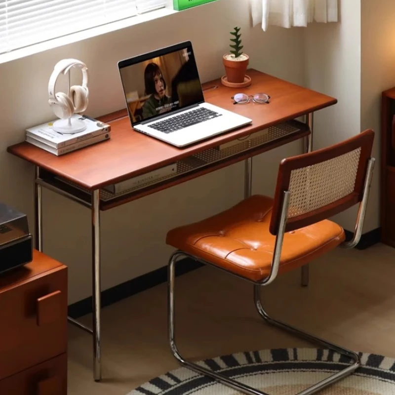 

80cm 100cm 120cm Nordic Retro Style 304 Stainless Steel Solid Wood Computer Desk Computer Table Desk Office Desks Furniture Room