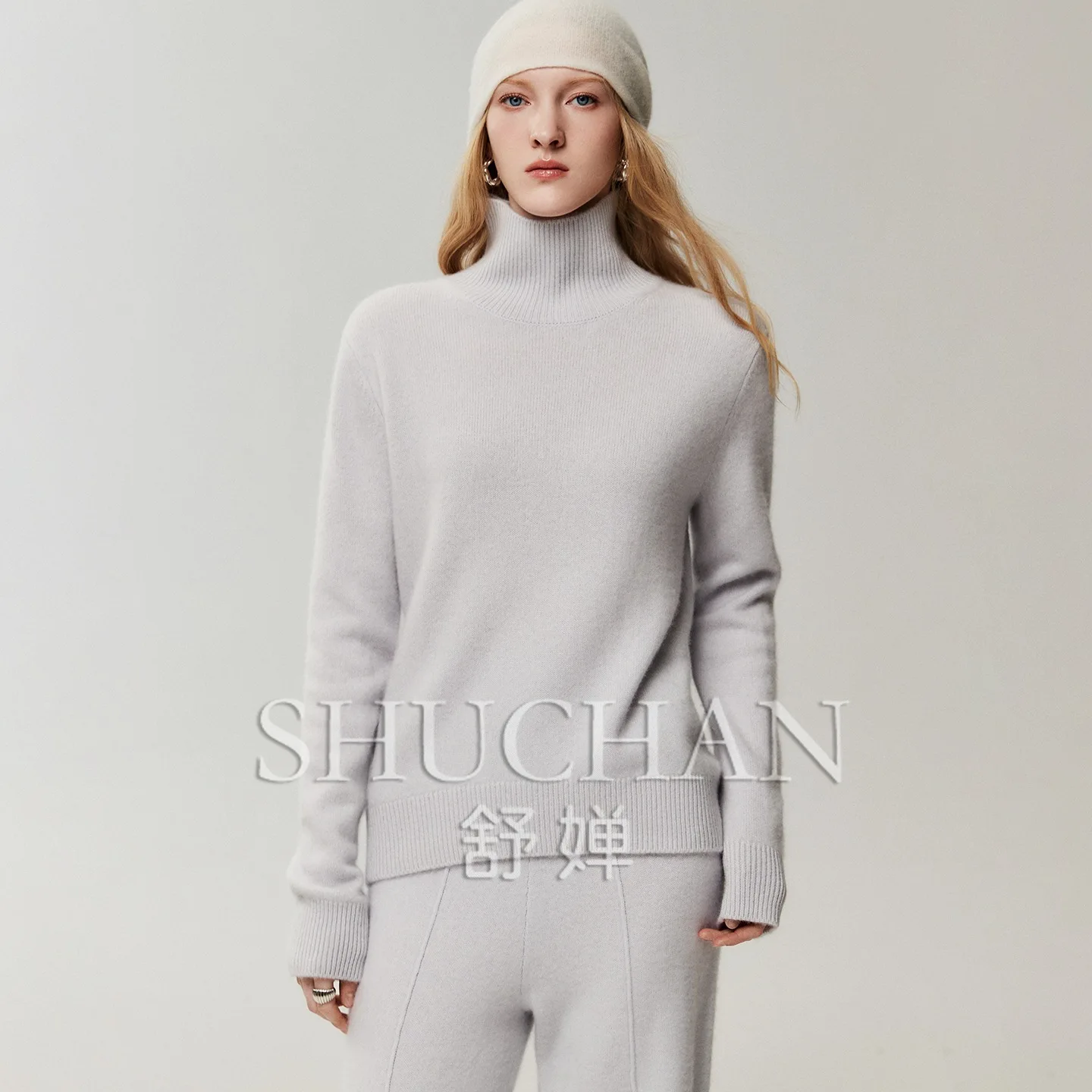 Autumn and winter new women's semi-turtleneck 100% cashmere loose backing knitted sweater thickened versatile sweater with top