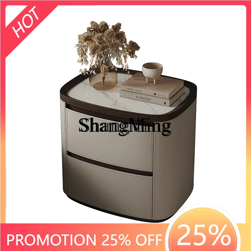 

FG minimalist bedside table light luxury simple modern high-end leather bedside table bedroom new rock slab storage