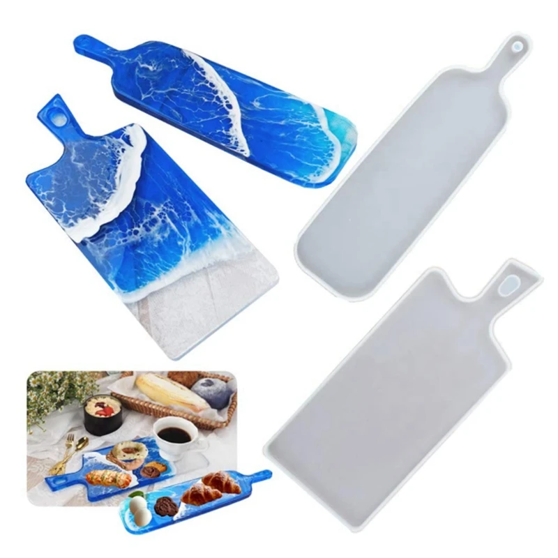 2Pcs Tray Resin Molds With Single Handle,Serving Board Resin Casting Molds For Tray Making,DIY Jewelry Dish Plate