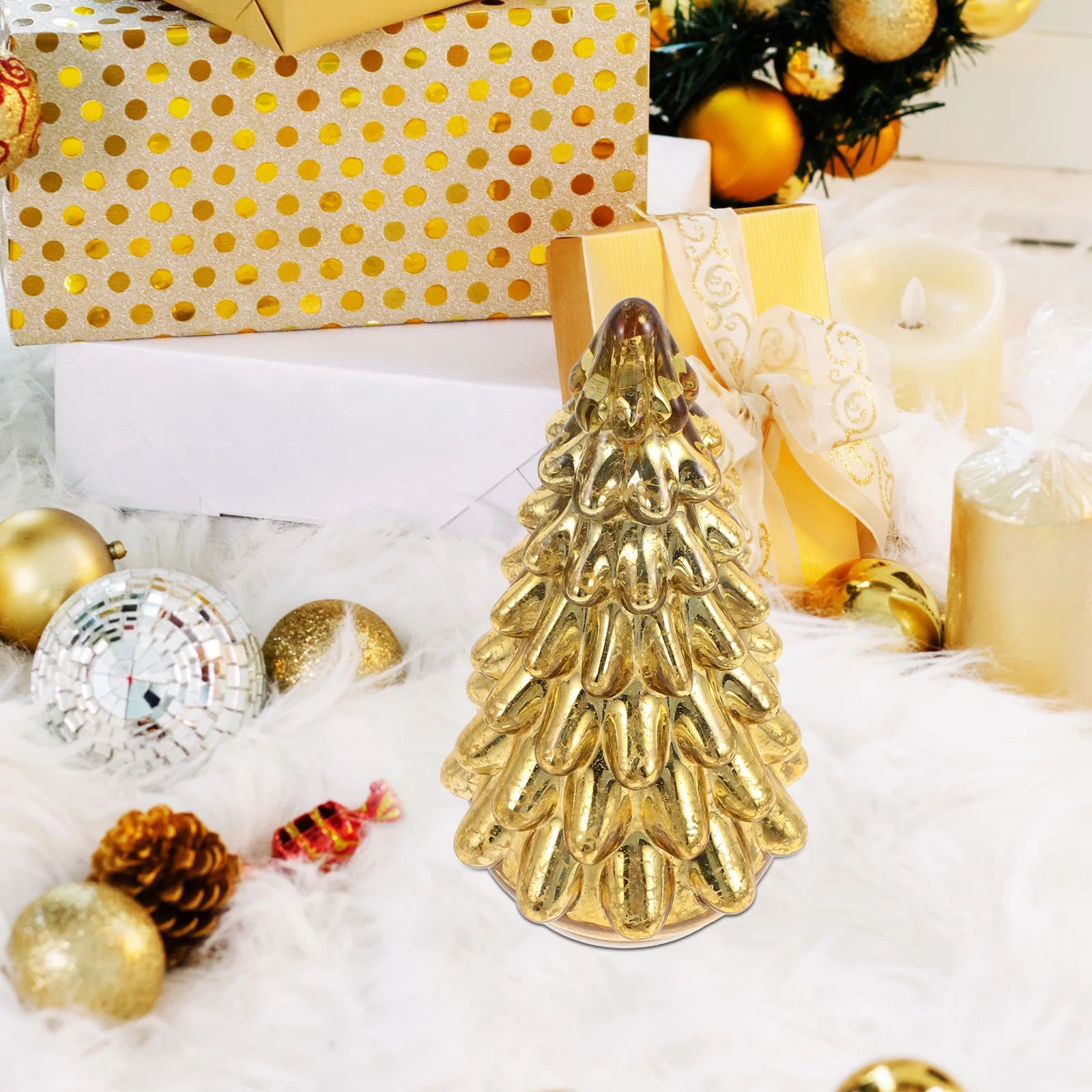 

Festive Glass Xmas Tree Decoration for Home Tabletop Indoor Decor Mantel Fireplace Holiday Party Display Setup