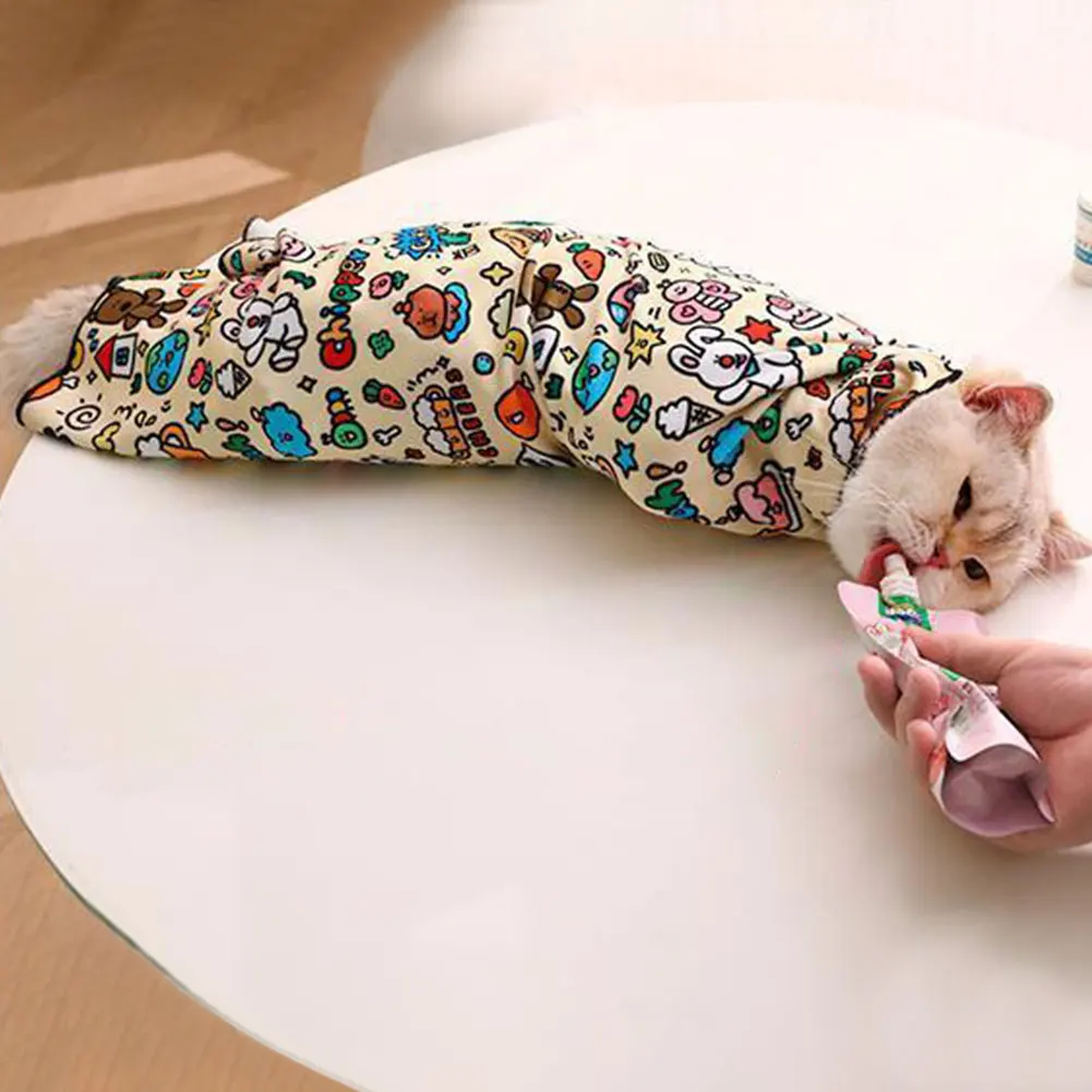 Cat Grooming Wrap Self-Adherent Cat Wrap Anti-Bite Cat Swaddle Burrito Wrap Anti-Scratch Anti-Escape for Medicine Nail Clipping