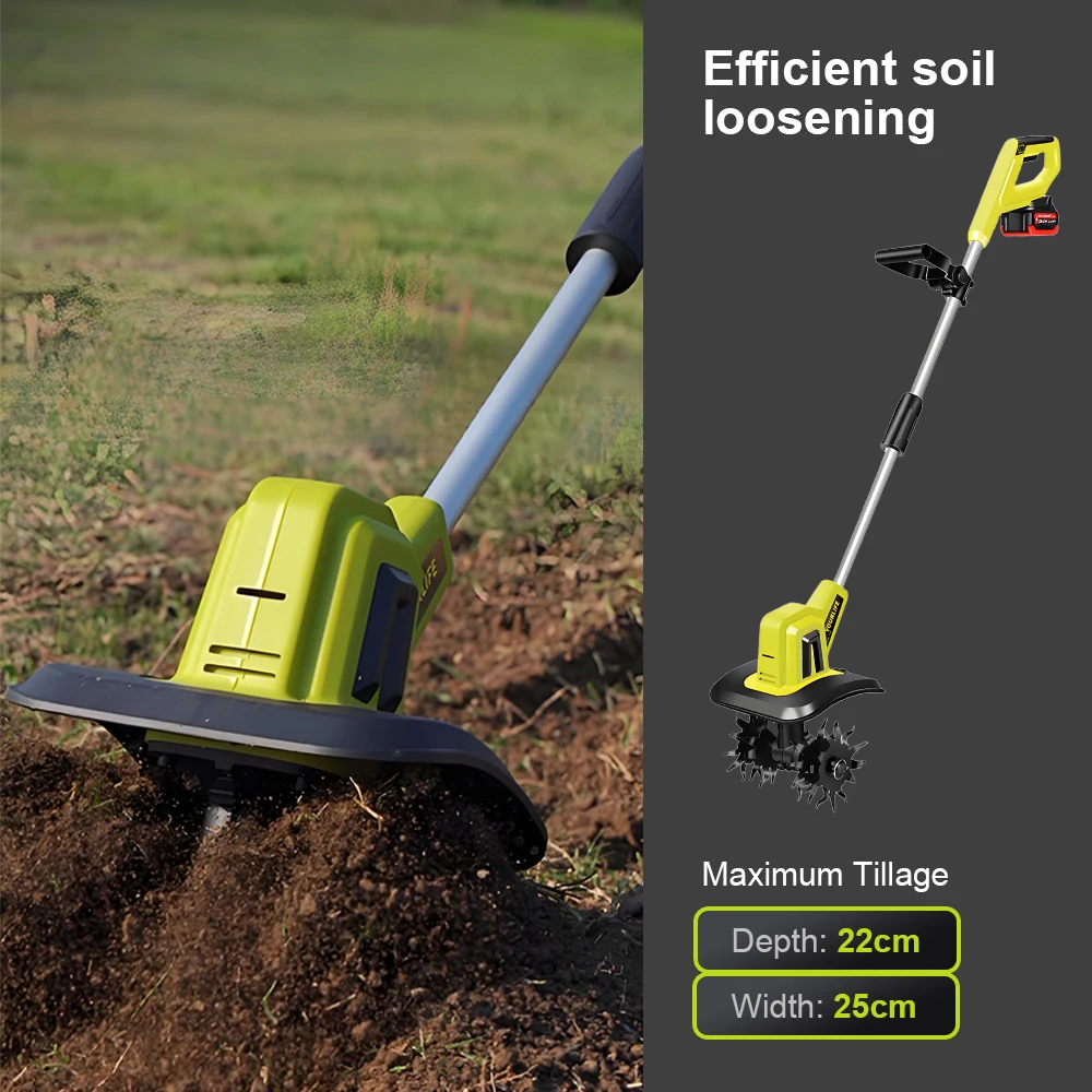 

Electric Loosening Machine Lithium Mini Tiller Household Digging Turning Machine Weeding Trenching Rotary Tiller Electric Hoe