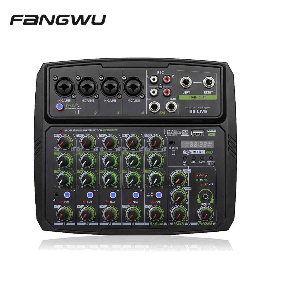 New Professional 6 Channel 6ch Dj Usb  Audio Mixer