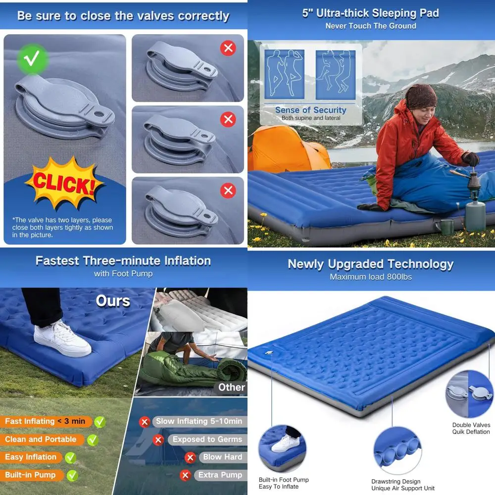 

Надувной коврик-матрас для кемпинга Double Sleng Pad, 6 дюймов, особо толстый, для 2 человек, со встроенным насосом, водонепроницаемый, для походов