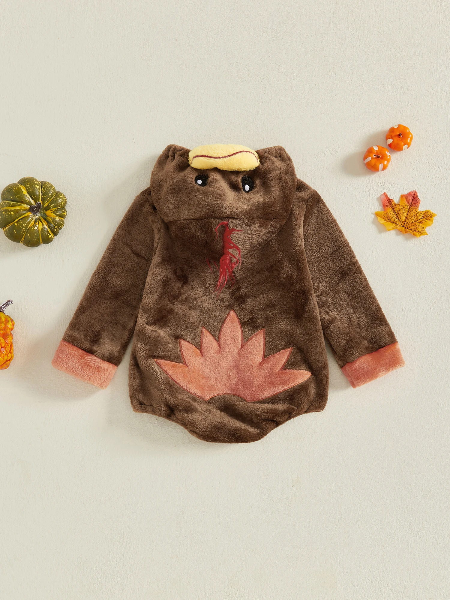 

Adorable Infant Turkey Outfit with Hooded Bodysuit and Embroidered Details for Fall Season - Newborn Baby Boy Romper