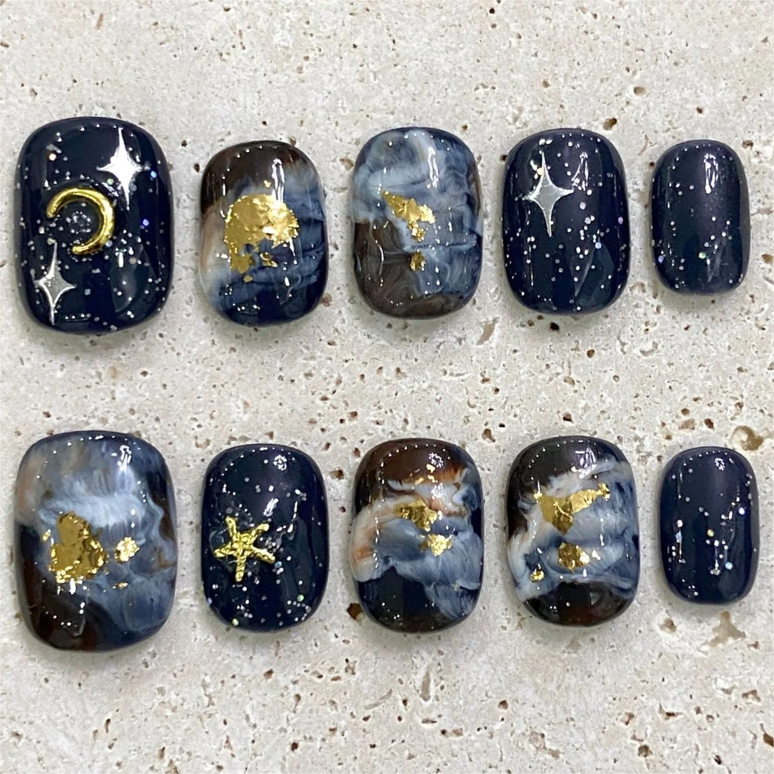 10 Stück kurze quadratische handgemachte Presse auf Nägeln volle Abdeckung Katzenauge Design Stern Glitter Mond falsche Nägel tragbare Maniküre Nagels pitzen