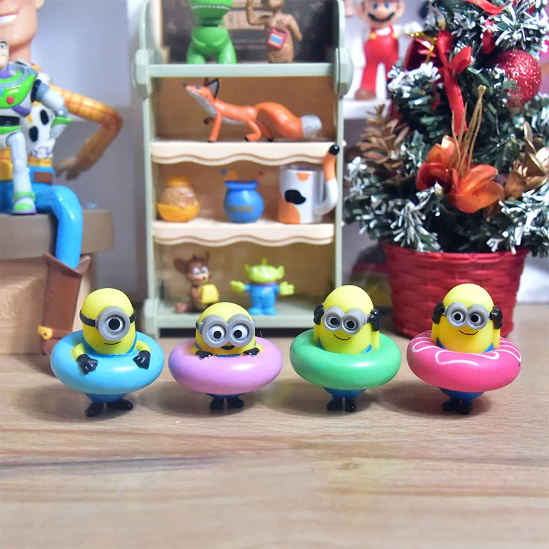 Despicable Mes Miniones Swimming Laps Mini Model Collection Ornaments Anime Cartoon Characters Desktop Decor Dolls Kid Gift