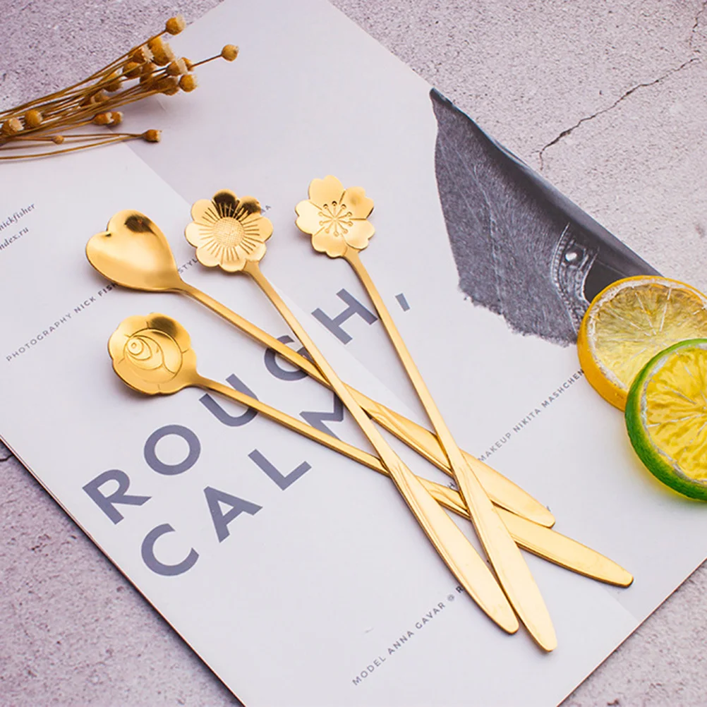 

3 Pcs Long H Stainless Steel Mixing Petal Shaped Stirring Coffee Creative Plants Simulated Spoon Spoon for Drinks Kitchen Bar