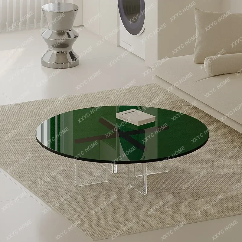 light luxury simple coffee table balcony minimalist style solid wood cream transparent round table