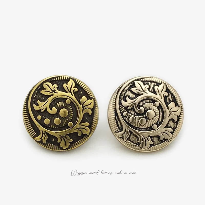10PCS High-Grade Pattern Totem Metal Buttons Antique Gold Round Buttons Clothing Accessories Versatile Jacket Suit Coat Buttons
