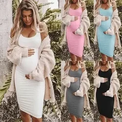 2023 Sexy Solid Vest Skirt Pregnant Woman Dress Women Sleeveless Pregnancy Maternity Dresses Casual Elastic Soft O-neck Clothes