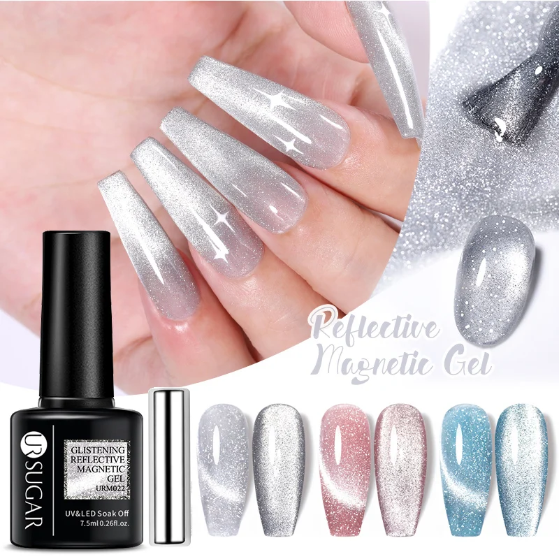 UR SUGAR 4PCS Glitter Cat Magnetic Gel Nail Polish Set Reflective Silver Dark Flash Effect Semi Permanent Soak Off UV LEDGel Kit