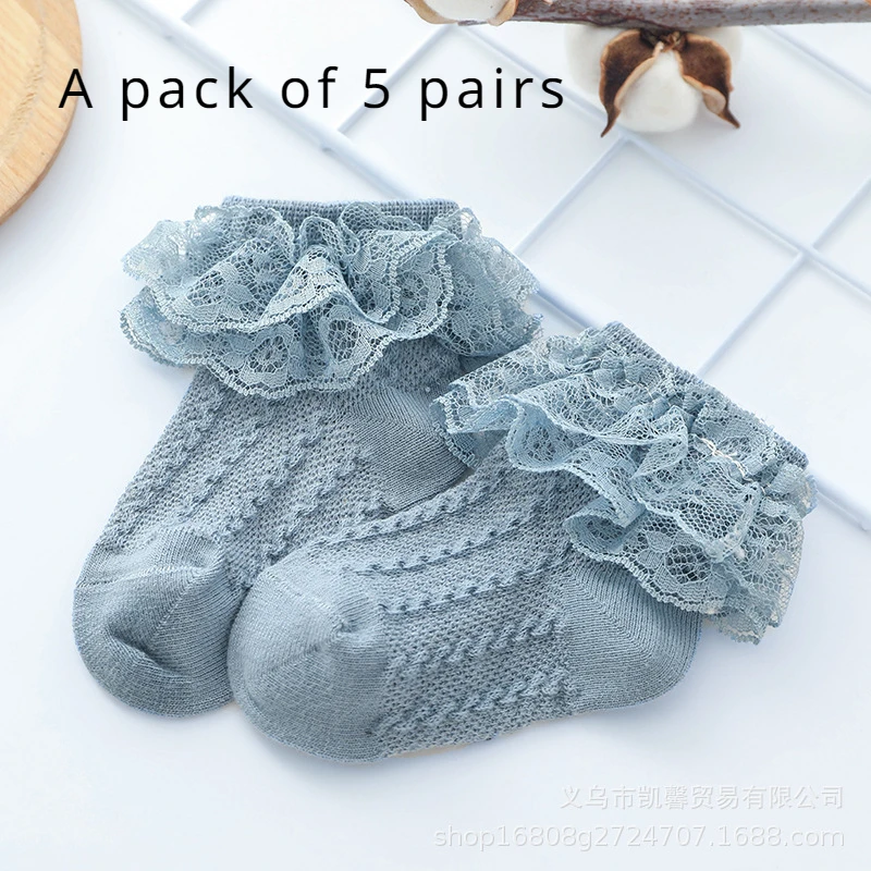 5Pairs Baby Girl Lace Baby Socks, Spring And Summer Crystal Silk Transparent Cute Mesh Breathable And Versatile Princess Socks