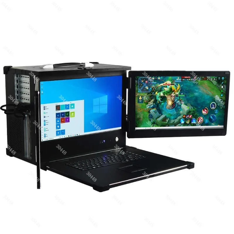 Portable All-in-One Chassis Triple Flip-Down 17.3-Inch Display Rugged Handheld Design ATX Compatible Portable Server Case