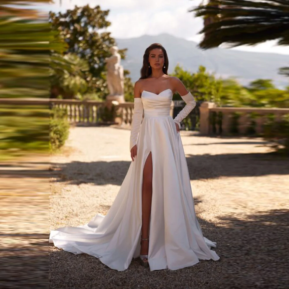 

Романтические размеры на заказ, свадебные платья трапециевидной формы с короткими рукавами, милое свадебное платье принцессы с разрезом по бокам, халат De Mariee 2025