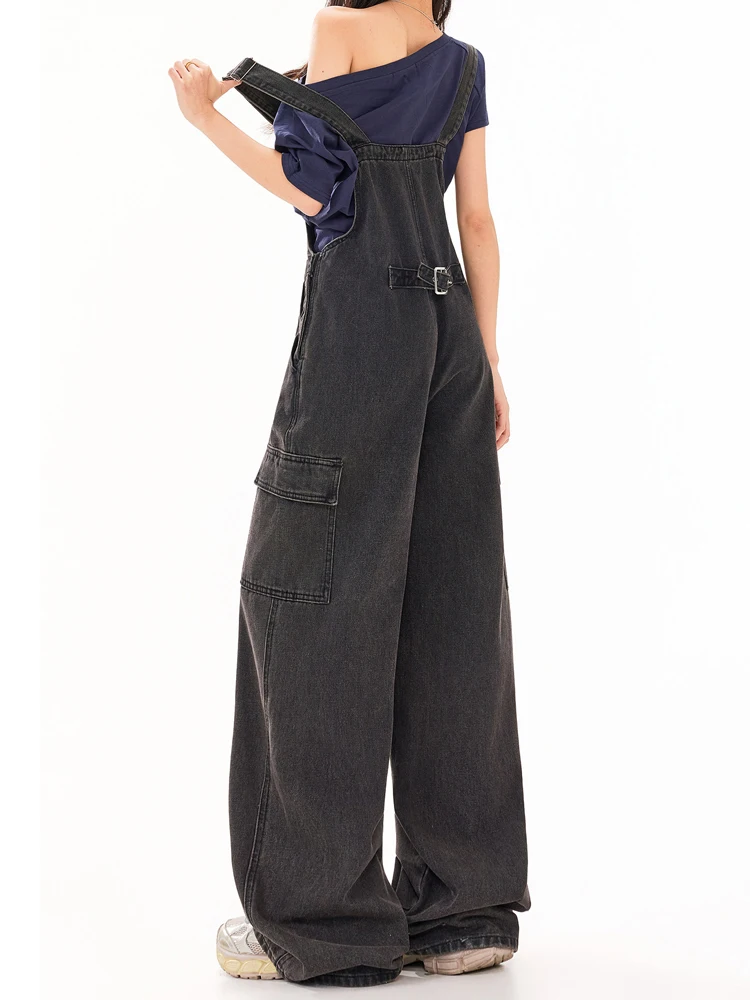 

Bla ey Denim Overalls Women's Spring 2026 New Sle Agel Lazy American Retro Wide Leg Jumpsuit Casual High Waist Cotton