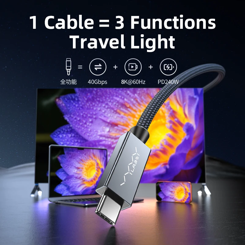 VYVYLABS 240 واط Type-C إلى Type-C كابل عرض الشحن السريع لشاشة الإسقاط 8K @ 60 هرتز كابل شحن سريع سلك الفيديو #6