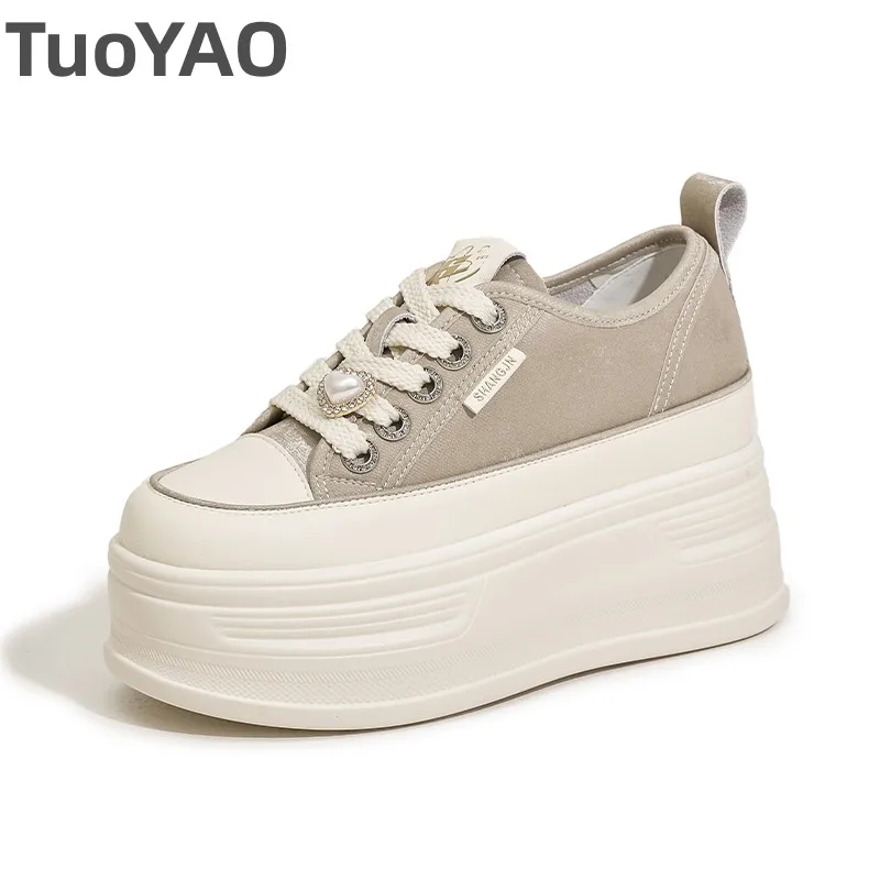 

8.5cm Genuine Leather Vulcanize Chunky Sneaker High Brand Comfort Spring Autumn Summer Platform Pumps New Women Shoes