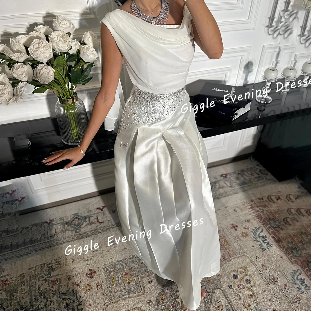 Nobility فساتين طويلة انيقه سهرة  Satin One-Shoulder Prom Gown Saudi Arab Beaded Ankle-Length Elegant Women Evening Dresses 2024