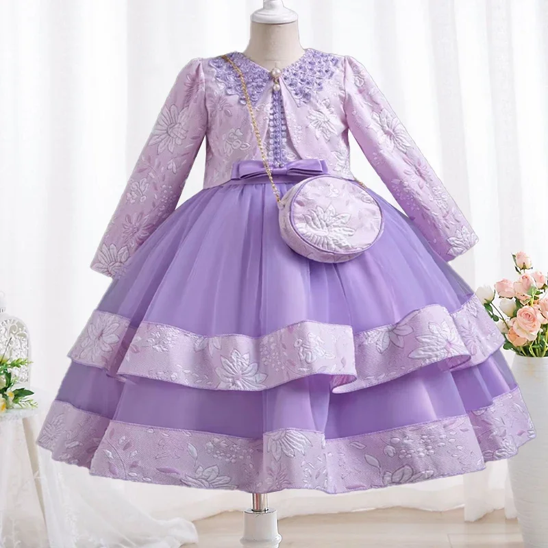 New Children's Party Dress Long sleeved Embroidered Graduation Ball Dress Girls' Clothing 3-10 Year Old Children's Clothing