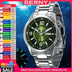 BERNY Diver Orologio da uomo Orologio da polso automatico Zaffiro Super luminoso 20ATM Orologio meccanico impermeabile in acciaio inossidabile MIYOTA 8205