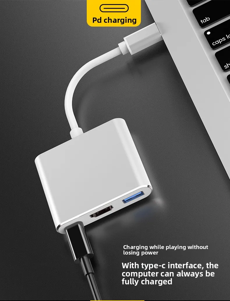 Typ-C zu HDMI 3-in-1 Adapter, USB-C Hub mit 4K HDMI, 3.0 und PD-Ladefunktion für Laptop und Smartphone – Detail 4