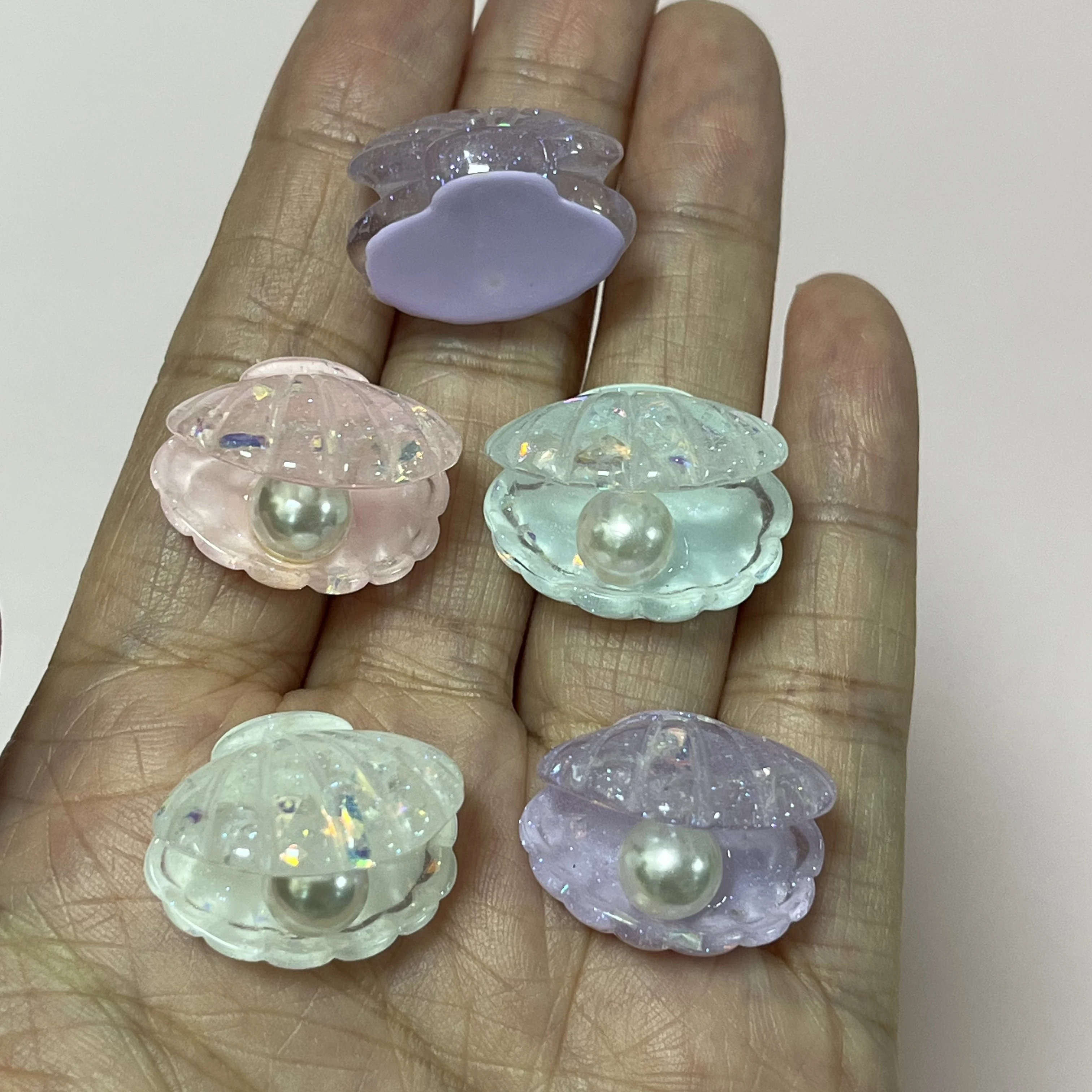 10Pcs Creative Gradient Color Shell With Pearl Flat Back Decorations 3d Handcrafts Diy Junk Phone Case Charms Hair Accessories