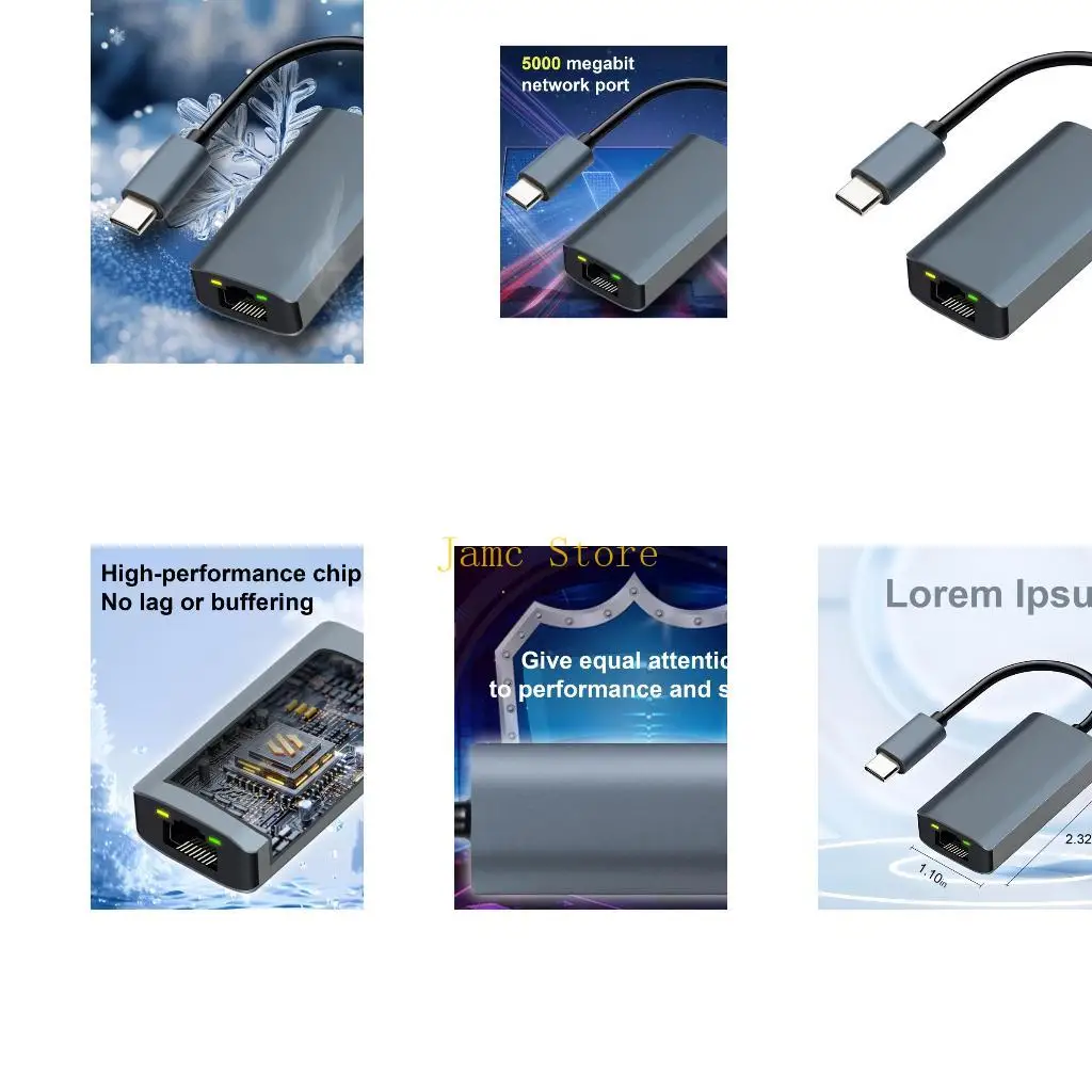 

LX0B Heavy Duty 5Gbps Ethernet Adapter USB C to RJ45 Port for Stable High Bandwidth