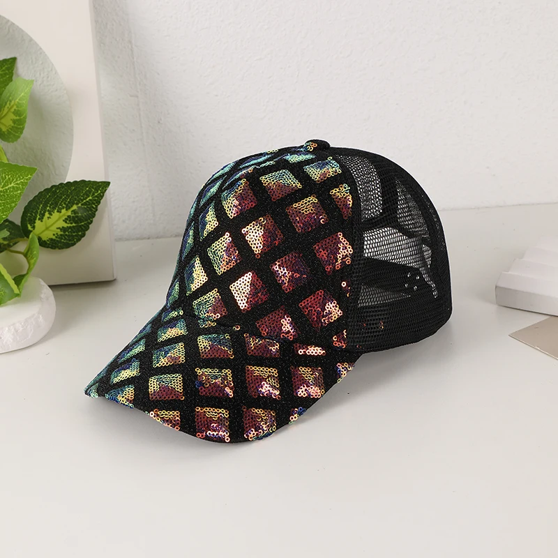 Summer shade breathable mesh baseball cap Fashion classic square sequin sponge top cap suitable for outdoor travel