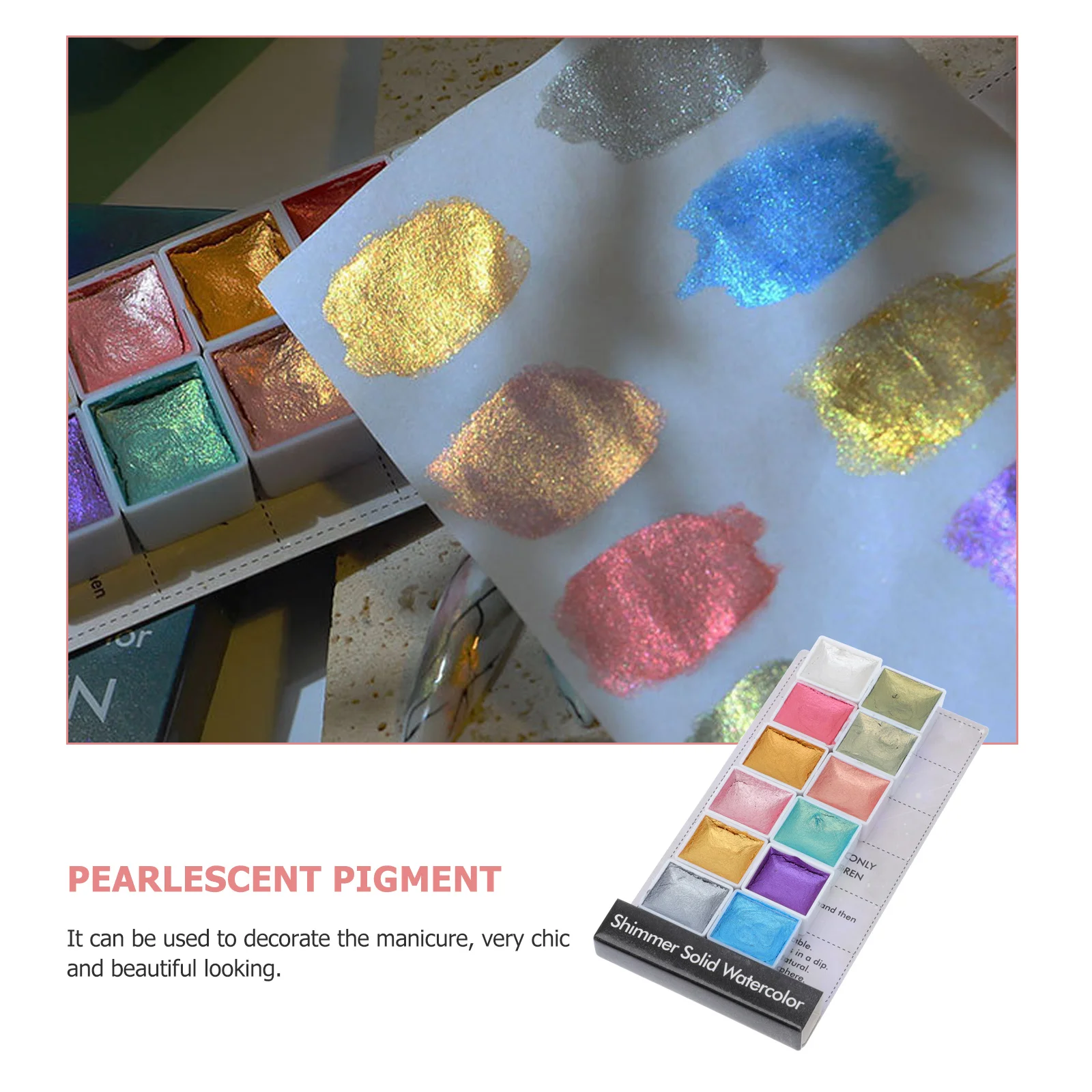 

1 Box Watercolor Solid Pearlescent Pigment Set Vibrant Shimmer Colors For Nail Art Manicure Decor Multipurpose Painting Kit