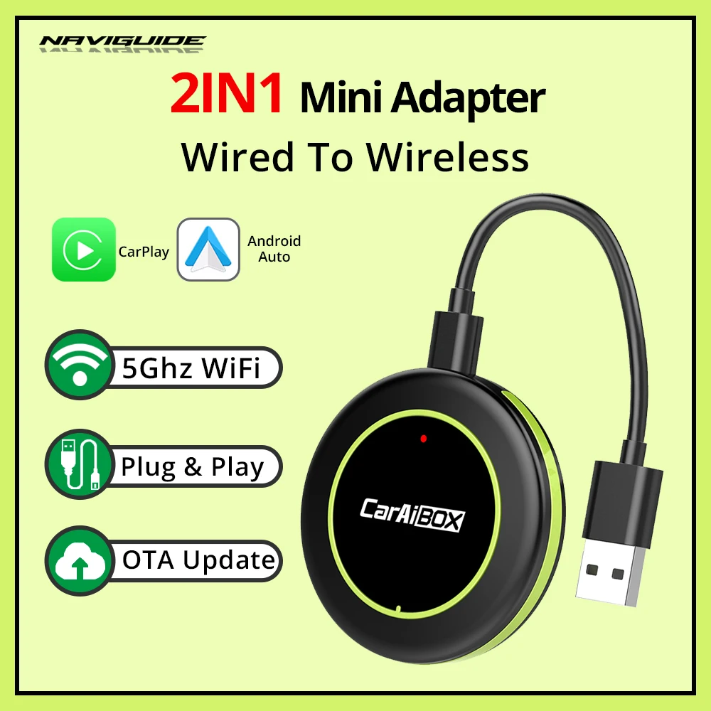 

NAVIGUIDE EC06 2IN1 Mini Wireless CarPlay Android Auto USB Adapter For Toyota Nissan Suzuki Audi Plug And Play