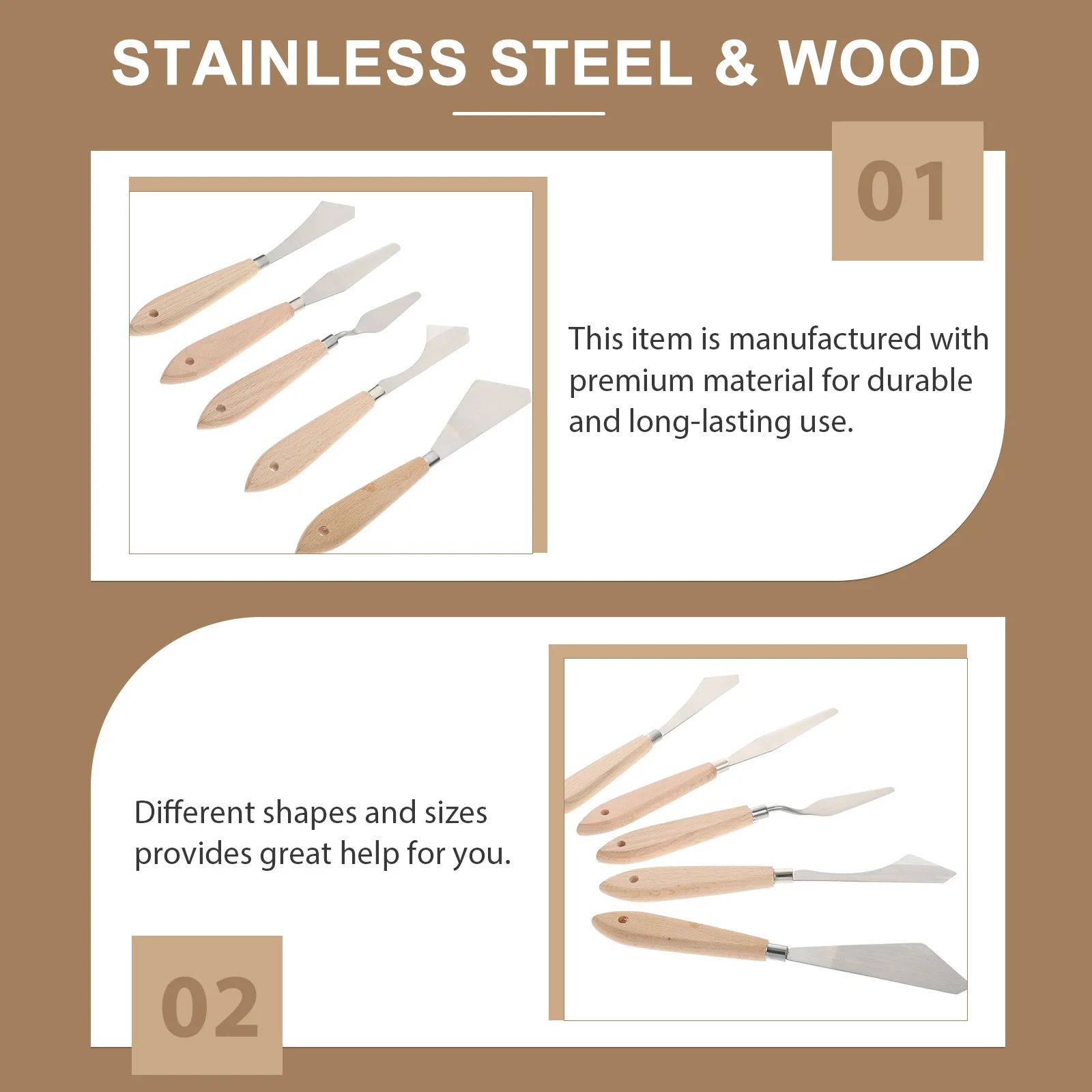

5Pcs Oil Painting Knife Set Wood Handle Stainless Steel Blades Ideal for Color Mixing Paint Spatulas Art Supplies