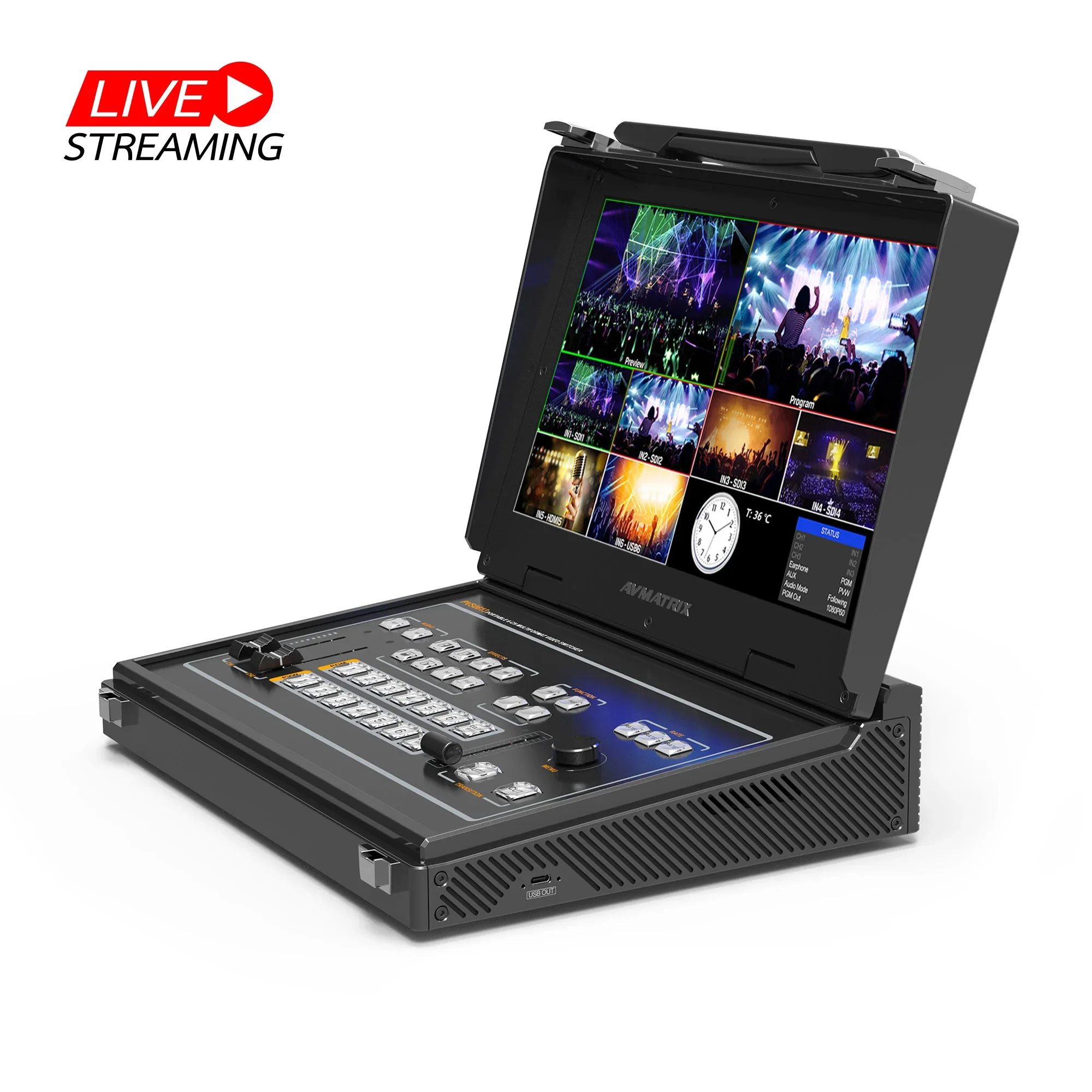2025  AVMATRIX 6CH SDI/HDMI Multi-format Livestream Switcher with 13.3