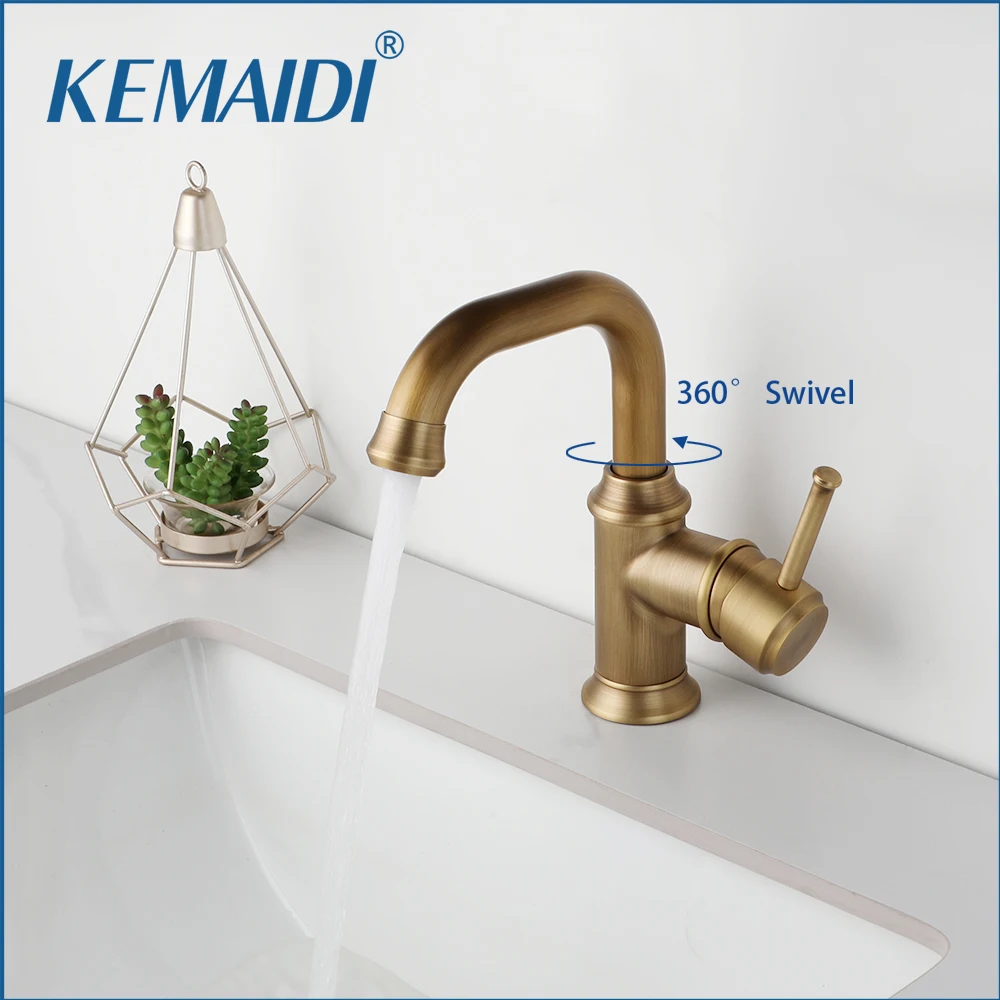 

KEMAIDI Antique Brass Single Handle Bathroom Faucets Mixer Tap Multifunctional Faucets 360 Degree Swivel Bathroom Sink Faucet