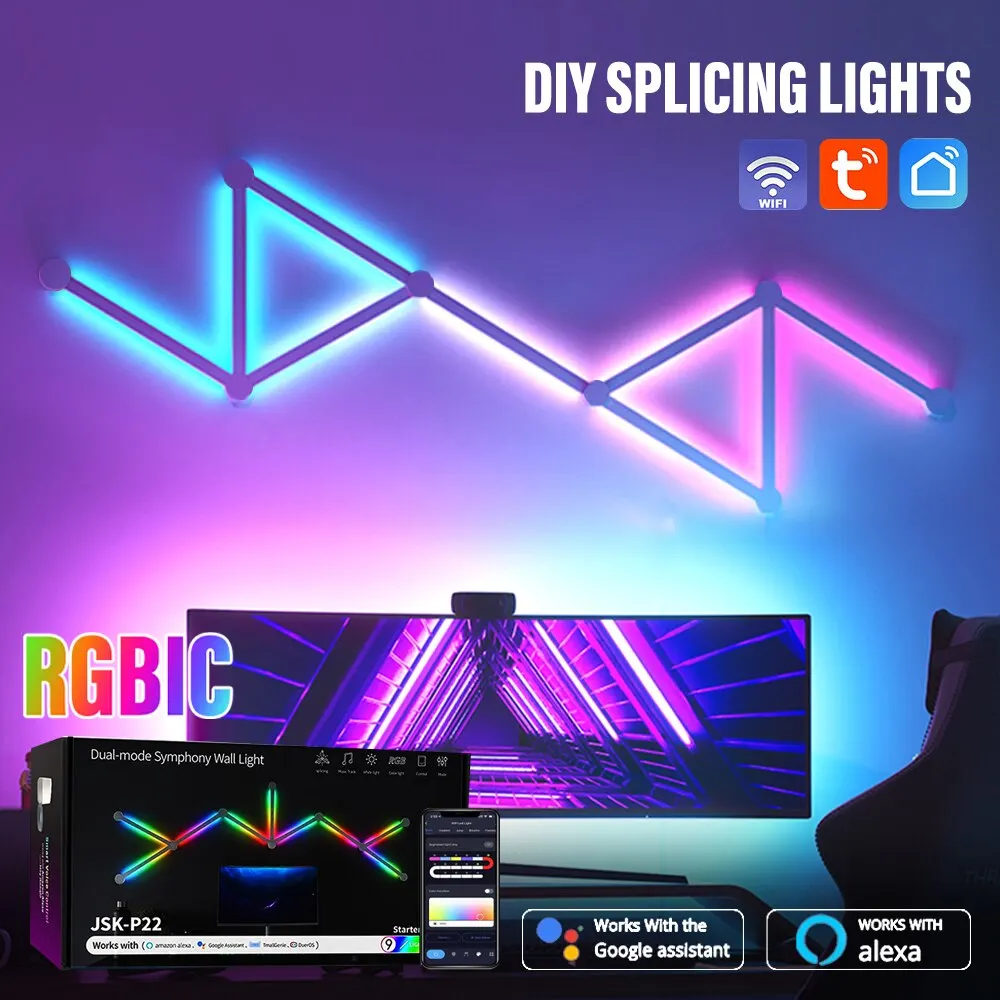 6PCS/9PCS RGB Smart Room Wall Decoration Lights DIY Bluetooth Sound Control Game Room Christmas Ambient Light Night Lights