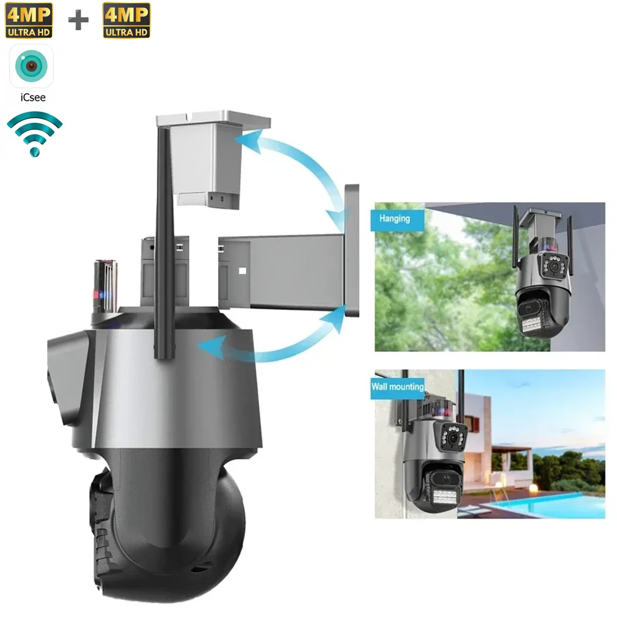 

IP-камера ICSEE с двумя объективами, 8 МП, 270 г. ° Сковорода 90 ° Наклон, отслеживание человека, двустороннее аудио, цветное ночное видение, совместимость с NVR