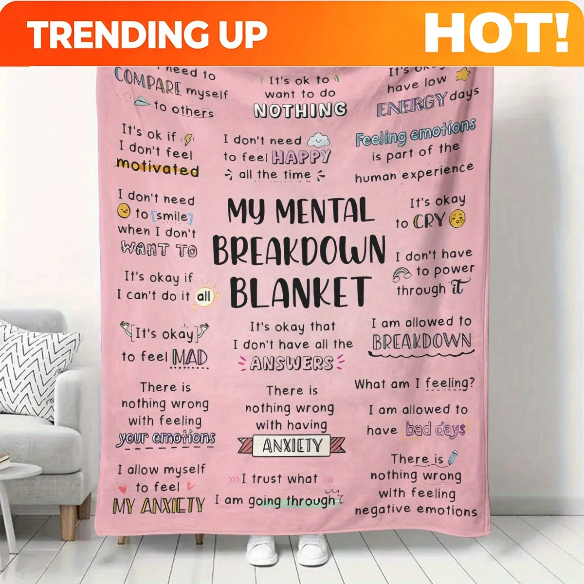 Customize My Mental Breakdown Blanket - Modern White Flannel, Machine Washable, 100% Polyester, Digital Printing, Tear-Resistant